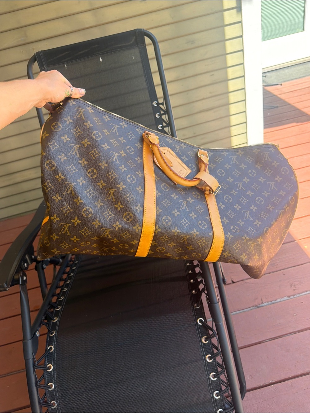 Louis Vuitton Monogram Travel Duffel Bag in Brown and Tan Leather